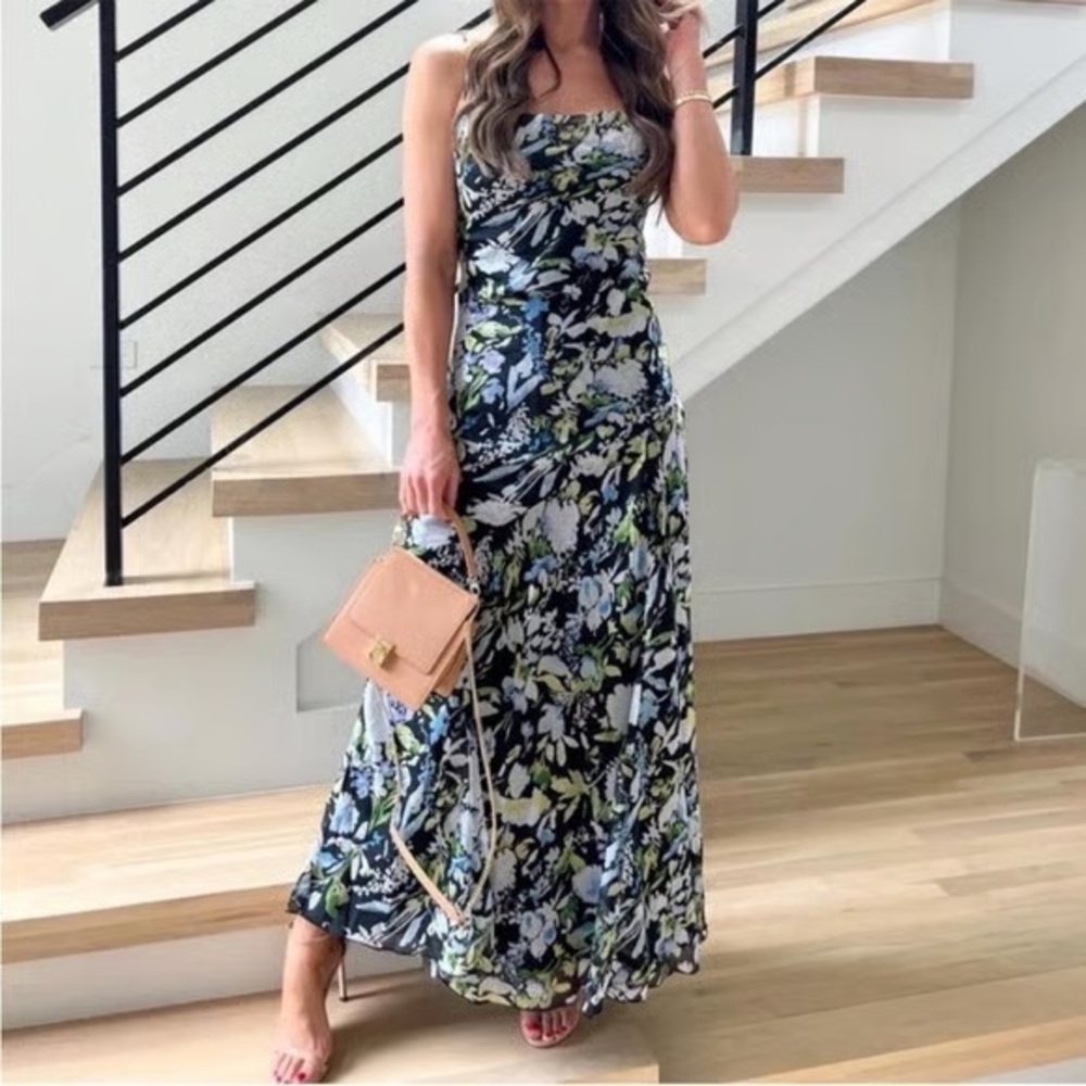 NWT Abercrombie & Fitch green/blue/white Floral Maxi Dress size Large - Picture 2 of 7